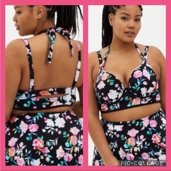 torrid Other - TORRID Underwire Halter Plunge Bikini Top Watercolor Floral